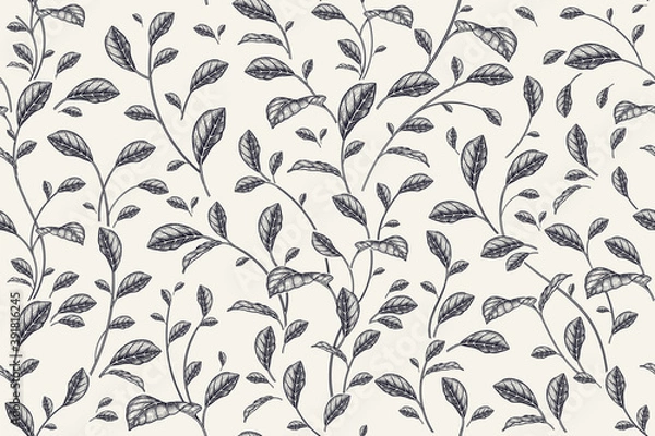 Obraz Seamless pattern with decorative leaves. Vector.