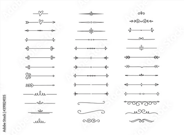 Fototapeta hand drawn calligraphic design elements dividers and arrows. Set of decorative symbols. page decor vector illustration