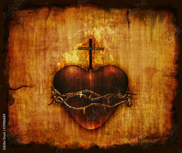 Obraz Najświętsze Serce na pergaminie