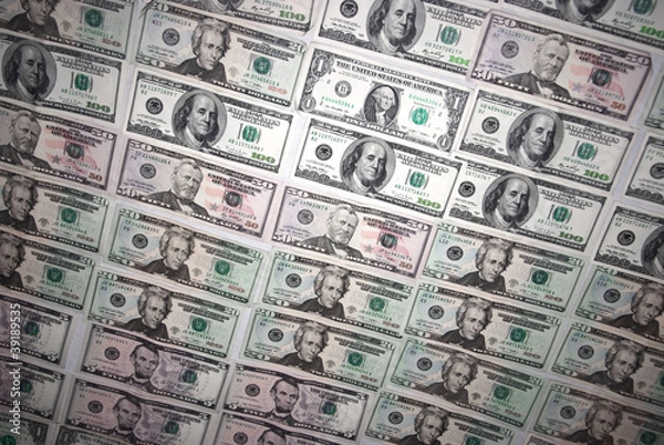 Obraz Background with mess of american dollar bills