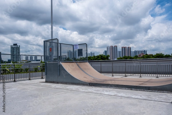 Obraz Empty Street Style Skatepark On A Sunny Day, In Singapore. Stock Photo.