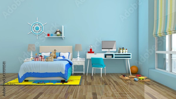 Obraz Blue children room interior home furnishing background picture