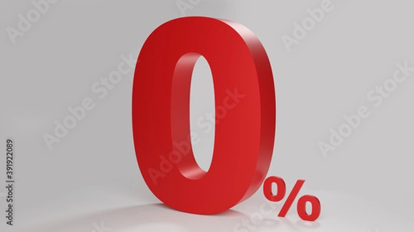 Fototapeta Zero percent red text 3d render