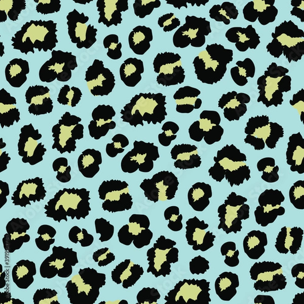 Obraz Seamless leopard pattern in vector. Yellow spots, imitation of wild animal fur on a blue background