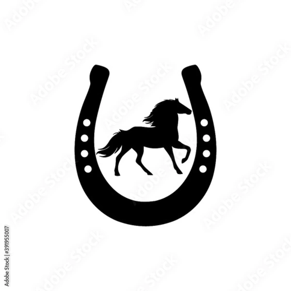 Fototapeta Horse in a horseshoe icon isolated on white background