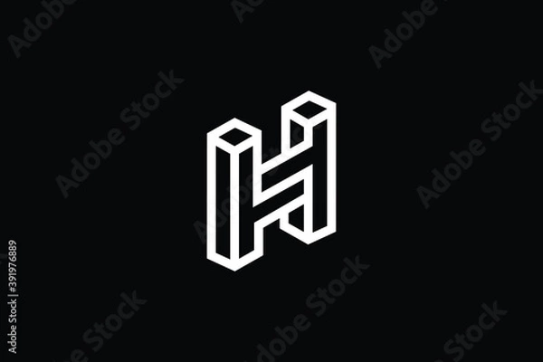 Obraz 3D H logo letter design on luxury background. 3D HH logo monogram initials letter concept. H icon logo design. HH elegant and Professional letter icon design on black background. H HH