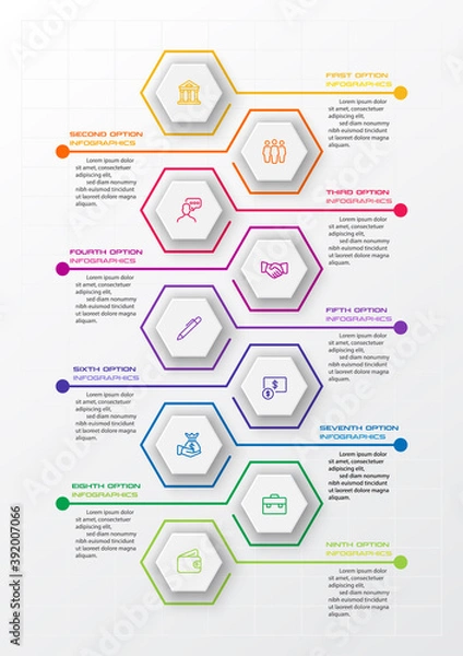 Obraz Timeline infographic template,Business concept with 9 options,Vector illustration.