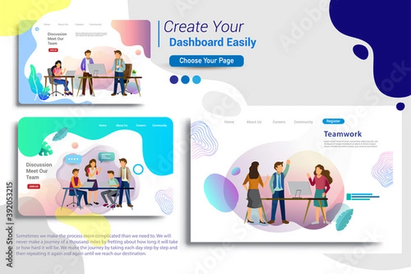 Fototapeta Set of landing page design templates, business strategy, analytics and brainstorming. Modern vector illustration concepts for website design ui/ux and mobile website development, business presentation