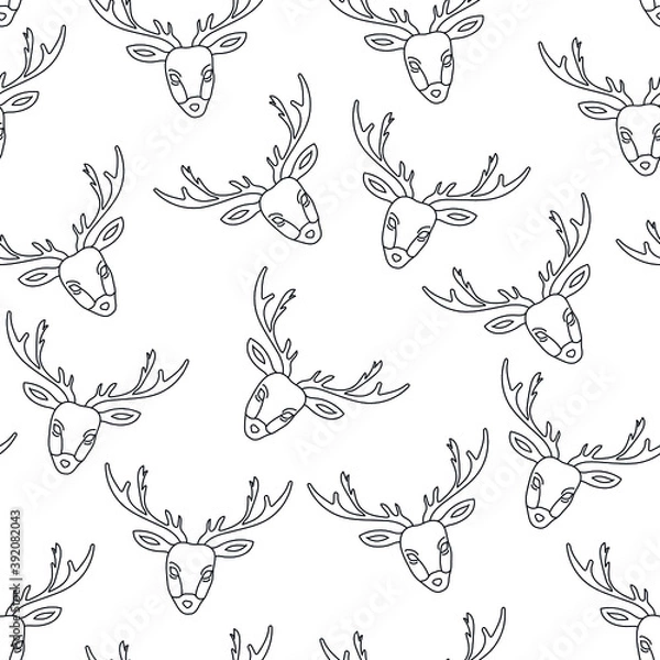 Fototapeta Reindeer head seamless pattern. Transparent background.