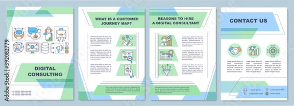 Fototapeta Digital consulting brochure template. Customer journey map flyer, booklet, leaflet print, cover design with linear icons. Vector layouts for magazines, annual reports, advertising posters