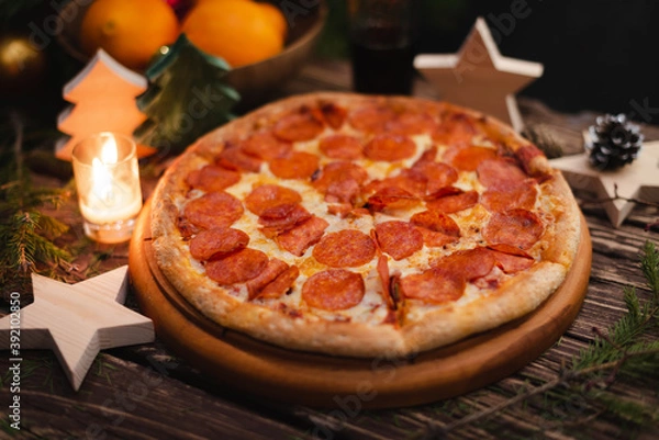 Obraz pizza with Christmas decorations