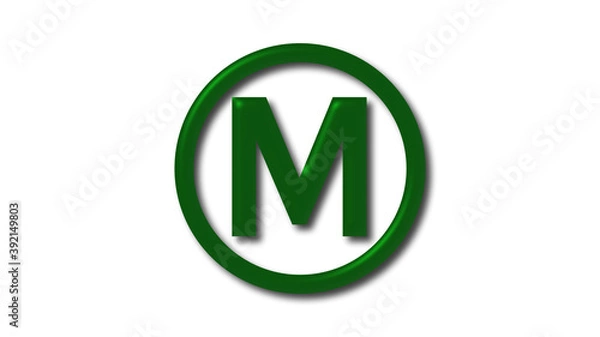 Fototapeta Amazing green dark shiny 3d letter logo on white background