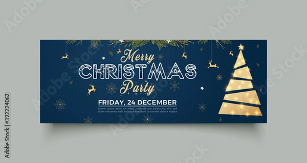 Fototapeta Christmas party facebook cover page timeline web ad banner template. Horizontal christmas poster, greeting cards, headers, website