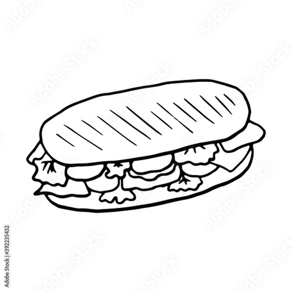 Fototapeta Panini italian traditional food. Hand drawn sketch style. Vector illustration isolated on white background for restaurant menu and package design, poster, web.