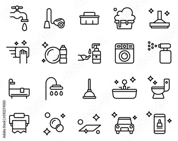 Fototapeta Simple set of cleaning icons on white background.
