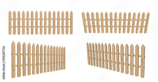Obraz 3D Wooden fence at ranch isolated over white background with clipping path