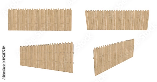 Obraz 3D Wooden fence at ranch isolated over white background with clipping path