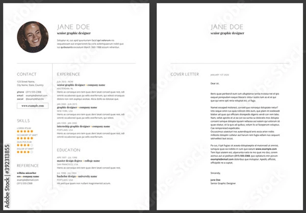 Fototapeta CV CV i układ listu motywacyjnego w prostym, minimalistycznym stylu współczesnym