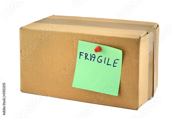 Obraz fragile cardboard box against white background