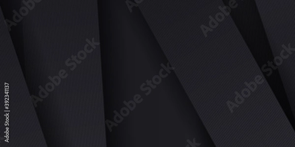 Obraz Black abstract background with 3D rendering and overlap shadow layer. Dark black neutral abstract background for presentation design
