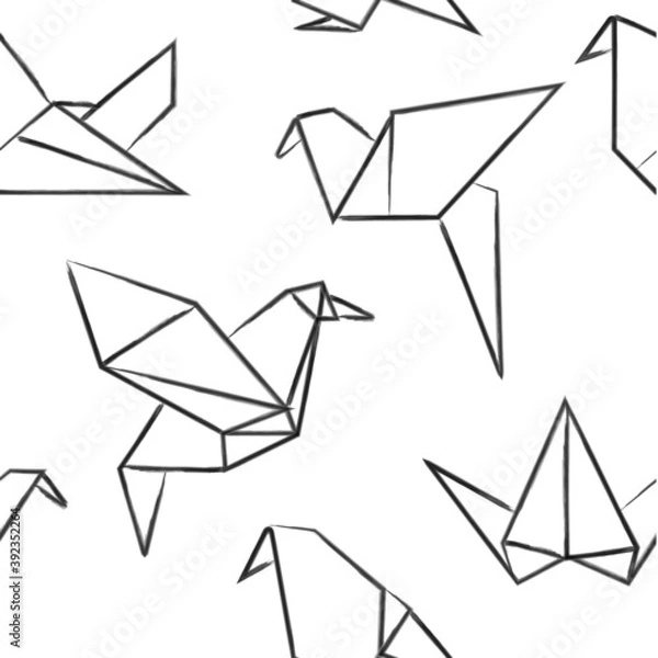 Fototapeta Vector origami paper birds pattern