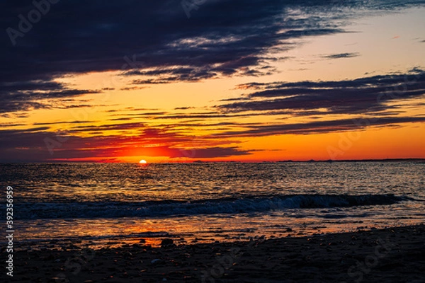 Obraz sunset on the beach with dramatic dark cloud