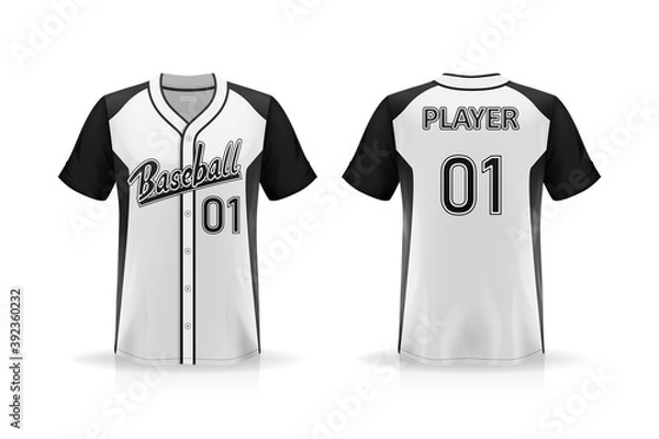 Obraz Specification Baseball T Shirt Mockup  isolated on white background , Blank space on the shirt for the design and placing elements or text on the shirt , blank for printing , vector illustration