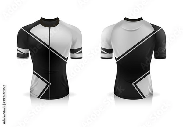 Fototapeta Specification Cycling Jersey template. mock up Sport T Shirt round neck uniform for bicycle apparel . Vector Illustration design , Separate work layers .