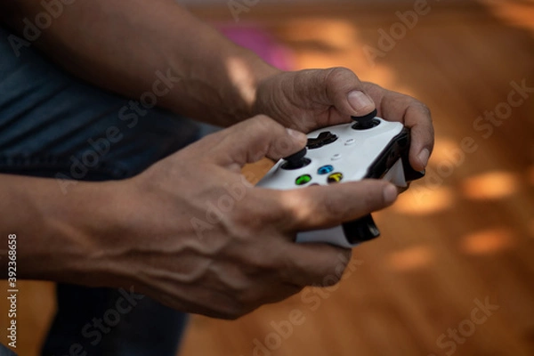 Fototapeta Different hands activities. Gamer Playing