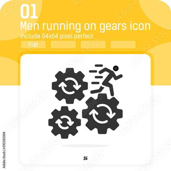 Obraz man running on gears icon with flat style isolated on white background. Vector illustration people run on cogwheel sign symbol icon for web design, ui, ux, office, business, worker and mobile apps