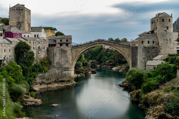 Obraz Old town of Mostar, Bosnia and Herzegovina, with Stari Most bridge, Neretva river and old mosques