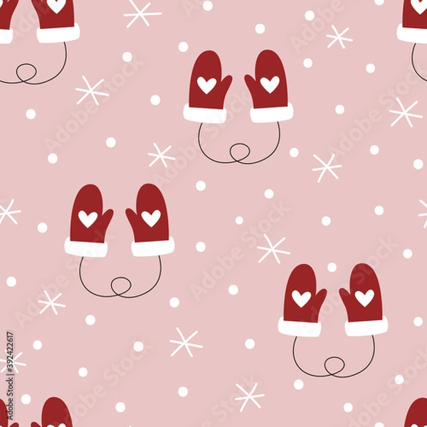 Obraz Cute Gloves and Snowflakes Seamless Pattern