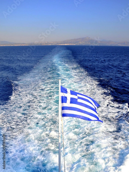Obraz Greek flag at the back of a ferry