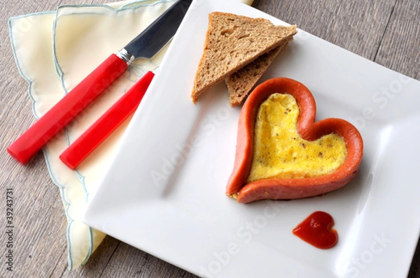 Obraz Heart-shaped egg & sausage