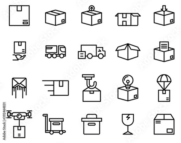 Fototapeta Simple set of Package icons on white background.