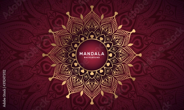 Obraz Luxury gold mandala background with floral pattern. Abstract geometric mandala round ornament. Mandala template for invitation, wedding, cover, brochure, flyer, banner, poster.