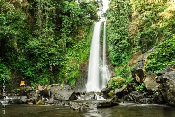 Fototapeta Front view long exposure of the Git Git Waterfall, Bali