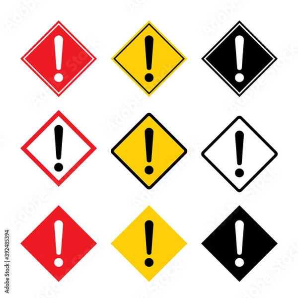 Fototapeta Set of hazard warning, warn symbol vector icon flat sign symbol with exclamation mark isolated on white background