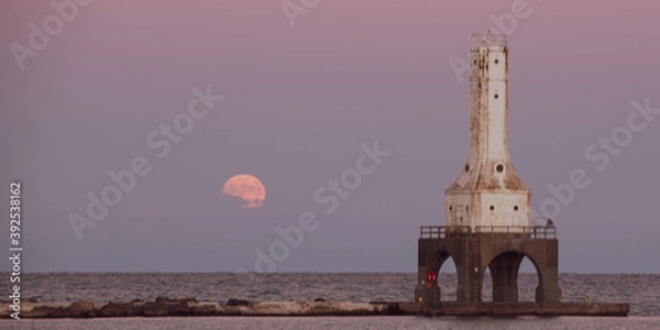 Obraz full moon by the lighthouse