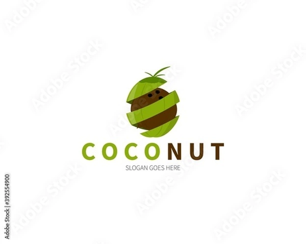 Fototapeta Coconut Peel Logo Concept. Vector Design Illustration. Symbol and Icon Vector Template.