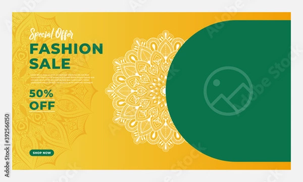 Obraz Mega sale concept banner template design. Discount abstract promotion layout. Special offer mandala vector illustration. Design for banner, presentation, flyer, poster, invitation.