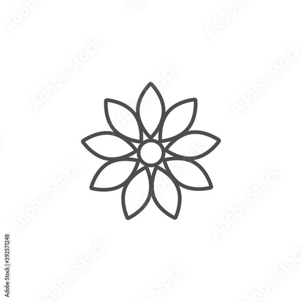 Fototapeta Black flat icon of sunflower. Bloom with big sharp petals and round core.
