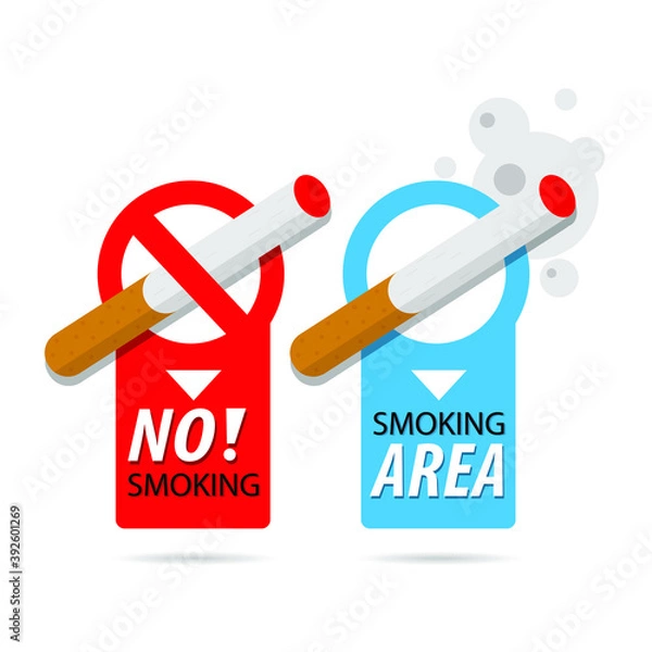 Fototapeta No smoking and Smoking area. smoking cigarette, fire hazard risk icon badge