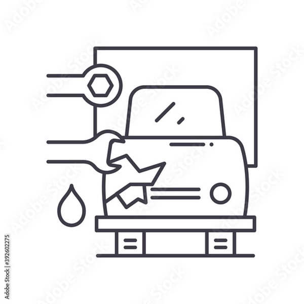 Fototapeta Car repair icon, linear isolated illustration, thin line vector, web design sign, outline concept symbol with editable stroke on white background.