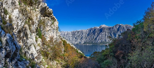 Obraz panorama view from Vrmac on Boko-Kotor Bay and the mountains. Autumn