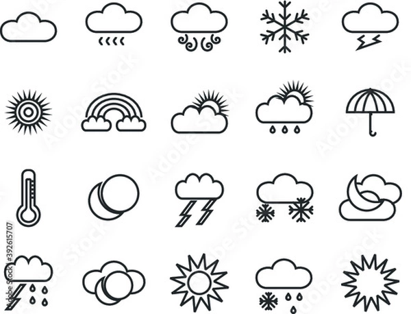 Obraz weather cloud sun icon rain icons symbol snow illustration set clouds forecast climate sky moon sign meteorology cloudy vector wind blue symbols storm design lightning