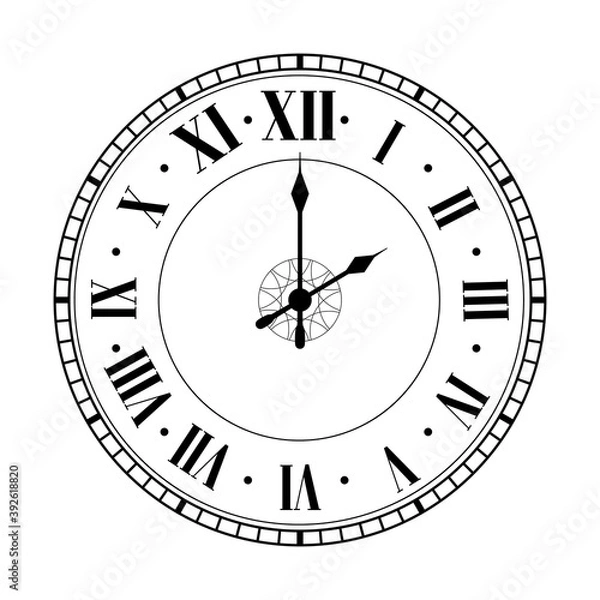 Obraz Vector vintage clocks. Clock face with Roman numerals isolated on white background. Vector