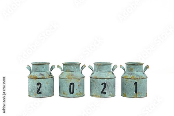 Fototapeta 年賀素材、丑年、ミルク缶、牛乳缶