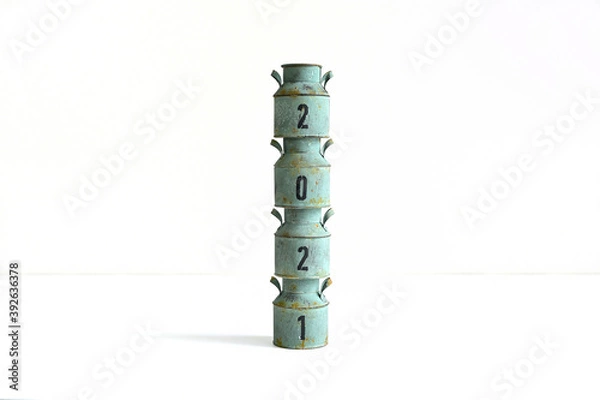 Fototapeta 年賀素材、丑年、ミルク缶、牛乳缶