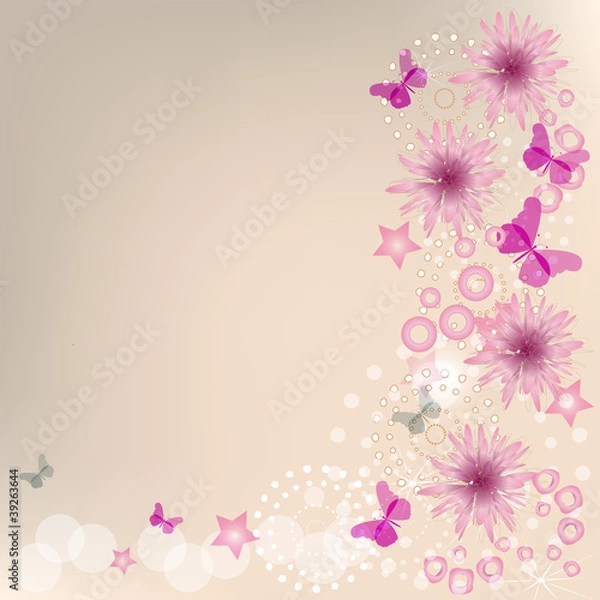 Obraz background with chrysanthemums and butterflies